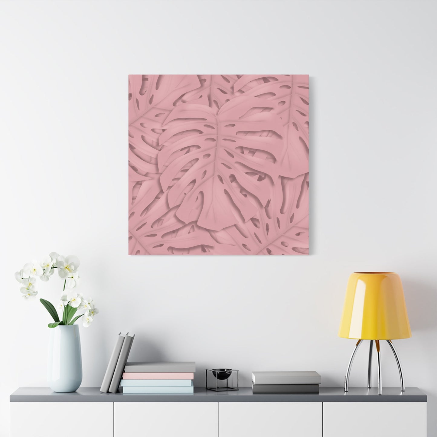 Soft Pink Monstera Canvas Print – Botanical Wall Art