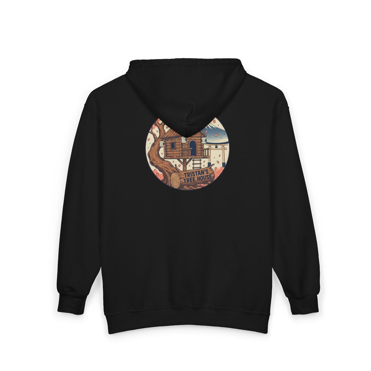 Love Vibes Zip Hoodie —Tristan’s Treehouse  Rustic Lakeside Circle Illustration