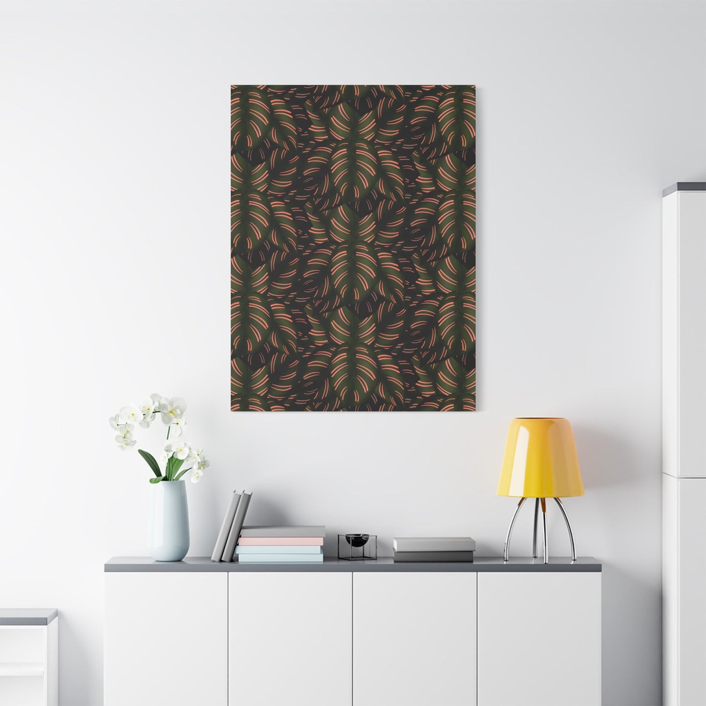 Calathea Pinstripe Pattern Canvas Print – Botanical Wall Art