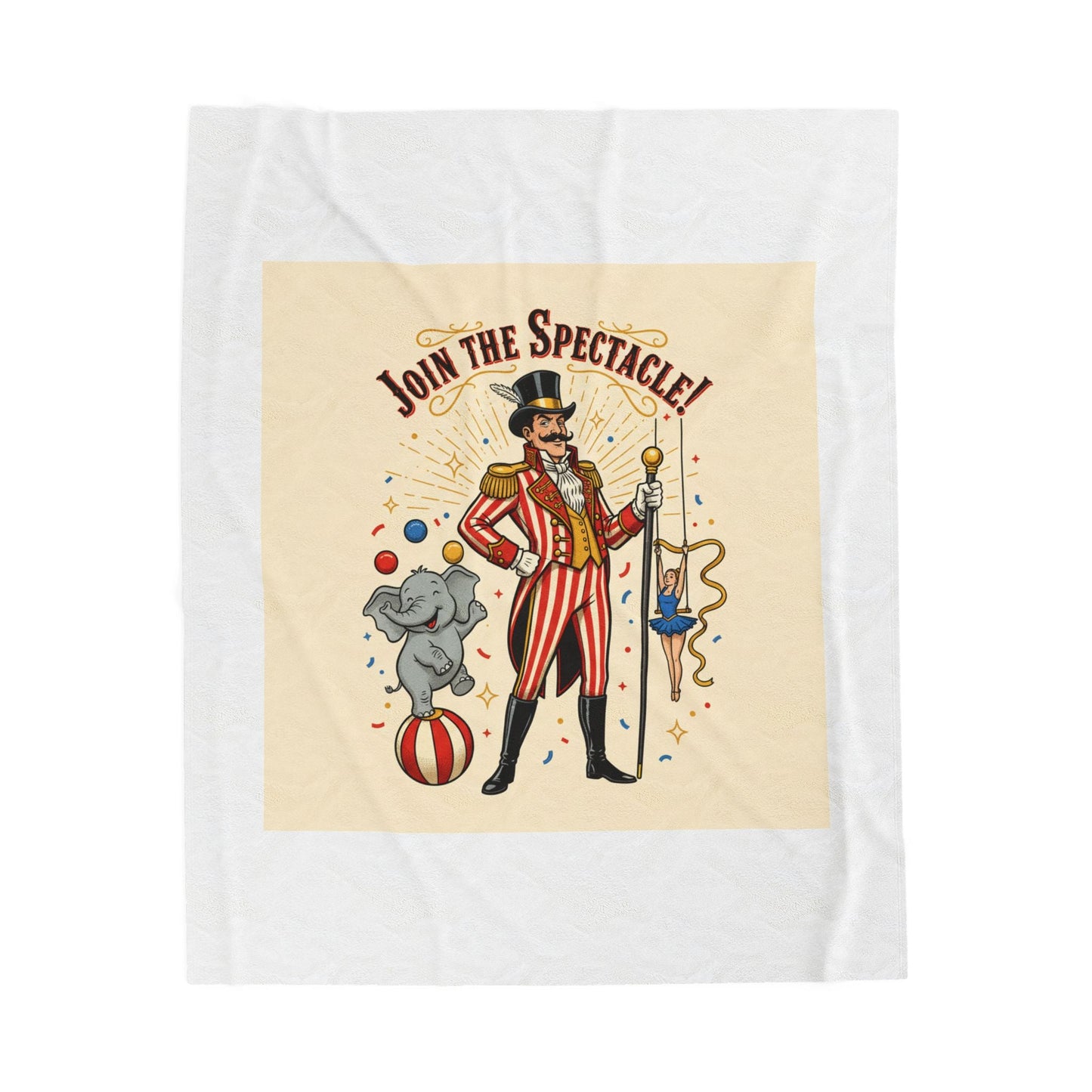 Join the Spectacle! Circus Ringmaster Velveteen Blanket | Vintage Carnival Design, Camp Circus Aesthetic