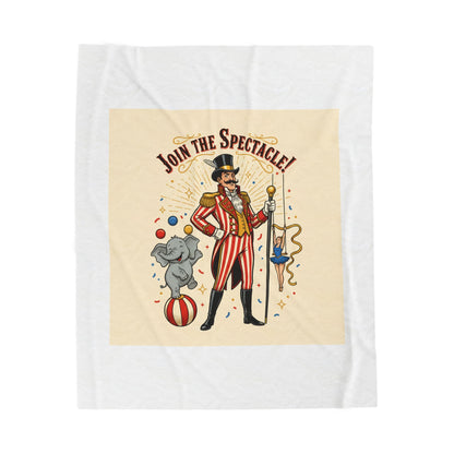Join the Spectacle! Circus Ringmaster Velveteen Blanket | Vintage Carnival Design, Camp Circus Aesthetic