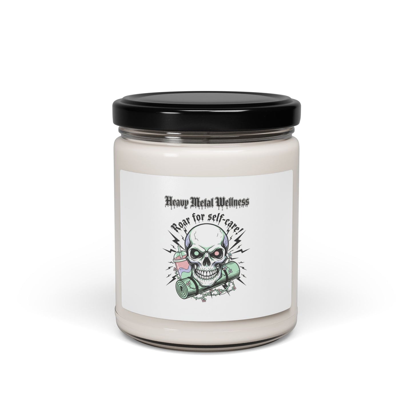 Heavy Metal Wellness Skull Candle | 9oz Scented Soy Candle, gothic wellness quote