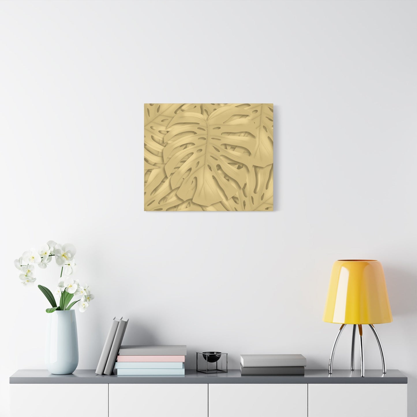 Golden Monstera Canvas Print – Botanical Wall Art