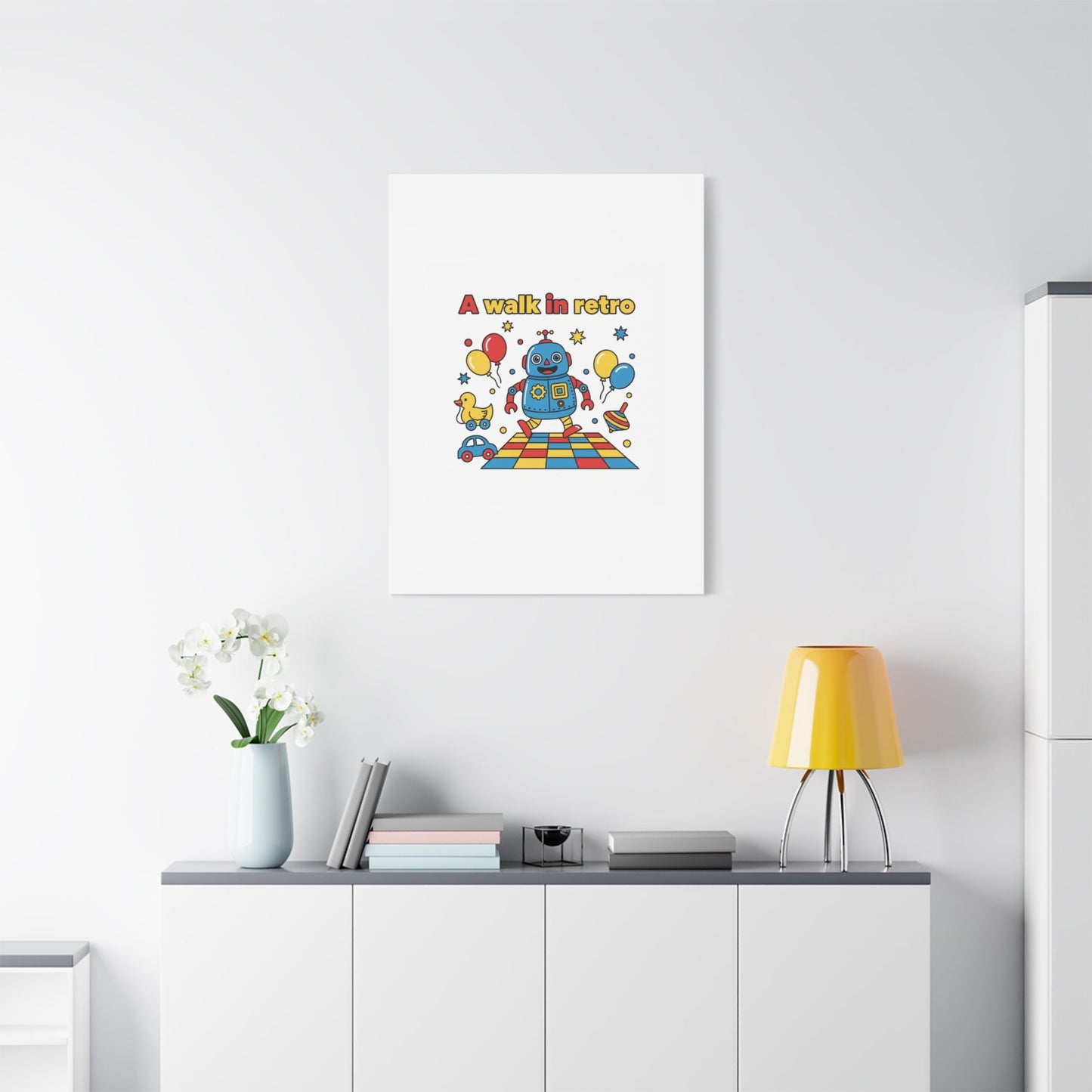 Retro Toy Robot Canvas | Throwback Kid, Primary Color Nostalgia