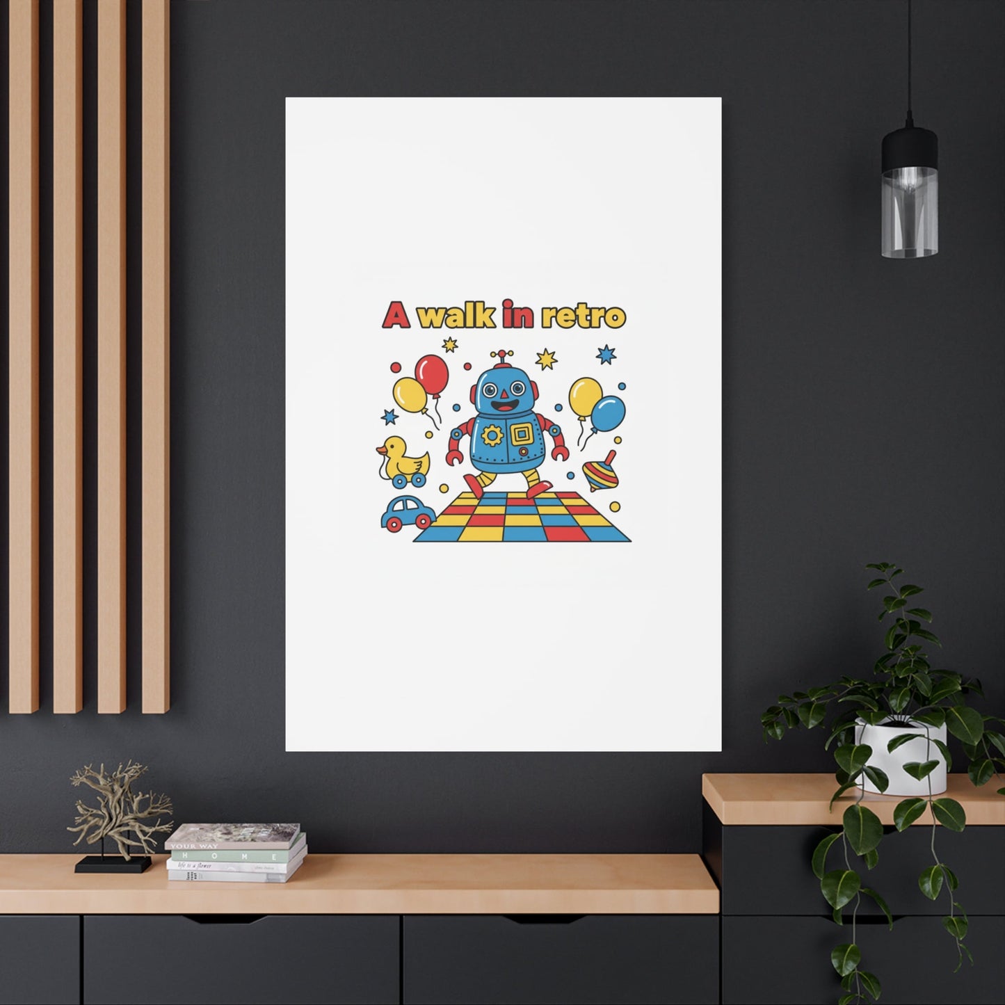 Retro Toy Robot Canvas | Throwback Kid, Primary Color Nostalgia