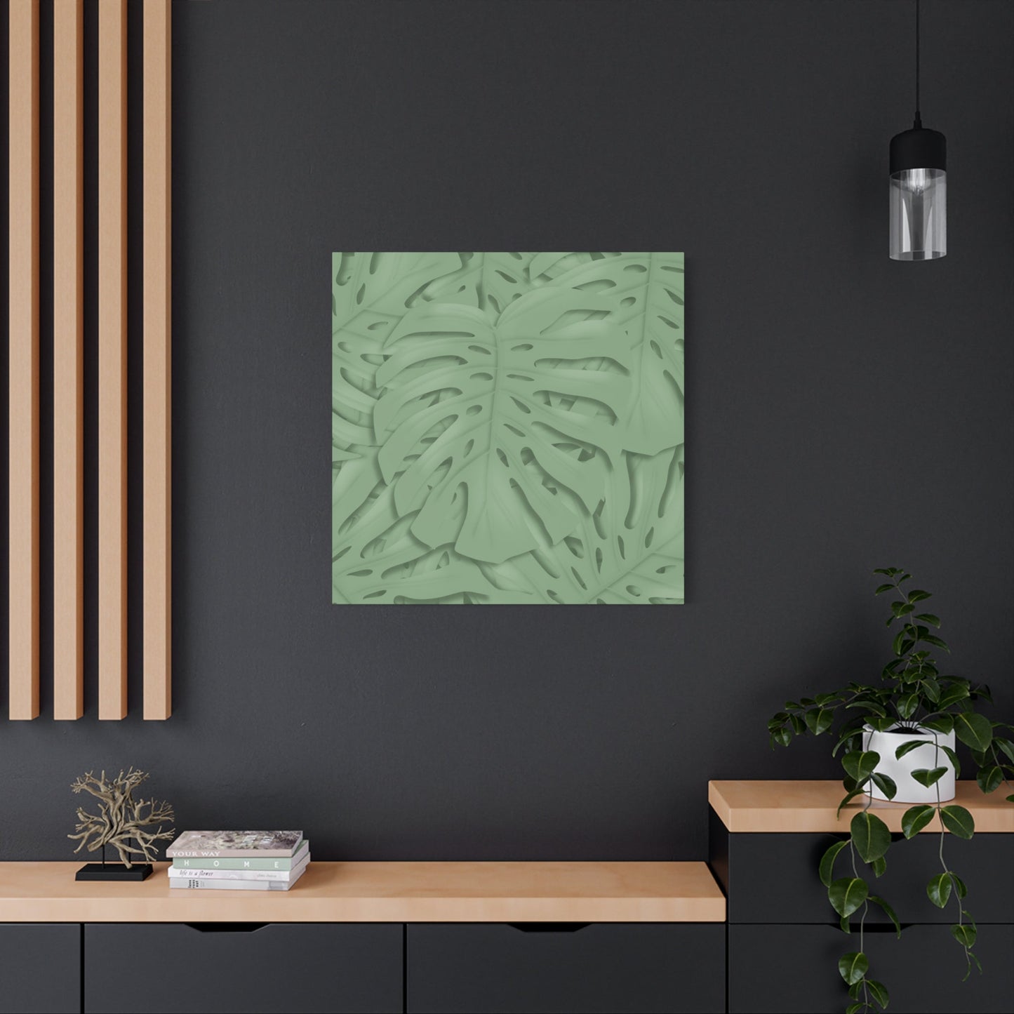 Sage Green Monstera Canvas Print – Botanical Wall Art