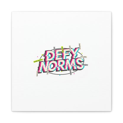 Defy Norms Canvas, Anti-Aesthetic Glitch Typography, Brutalist Poster Style