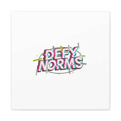 Defy Norms Canvas, Anti-Aesthetic Glitch Typography, Brutalist Poster Style