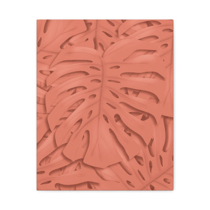 Coral Monstera Canvas Print – Botanical Wall Art