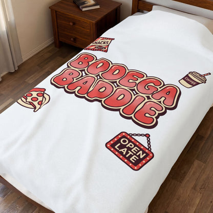 Bodega Baddie Velveteen Blanket | NYC Y2K deli sign, Spanglish cherries
