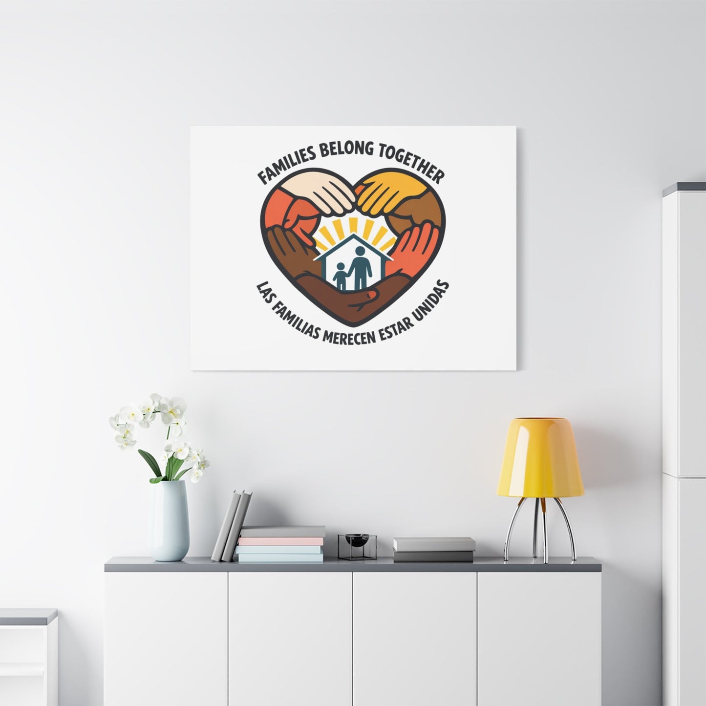 Families Belong Together Canvas, family unity solidarity, bilingual inclusive decor