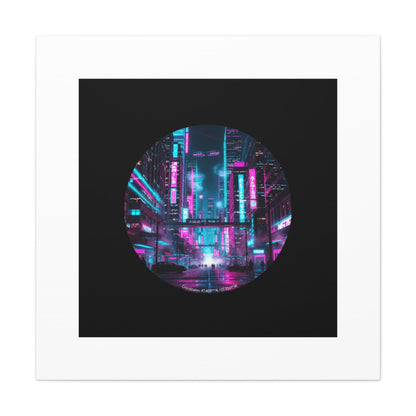 Neon Cyberpunk Cityscape Canvas | synthwave skyline, future city art