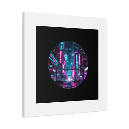 Neon Cyberpunk Cityscape Canvas | synthwave skyline, future city art