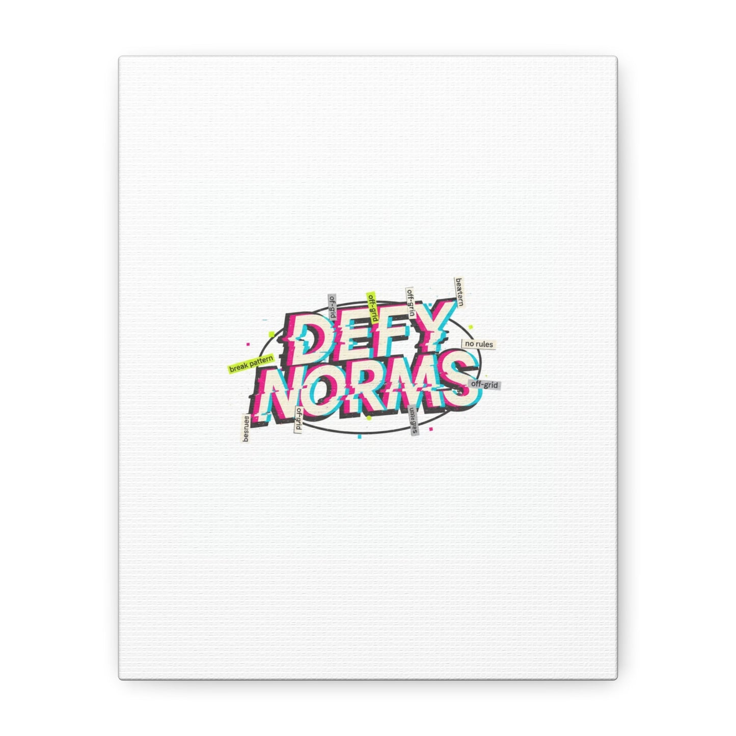 Defy Norms Canvas, Anti-Aesthetic Glitch Typography, Brutalist Poster Style