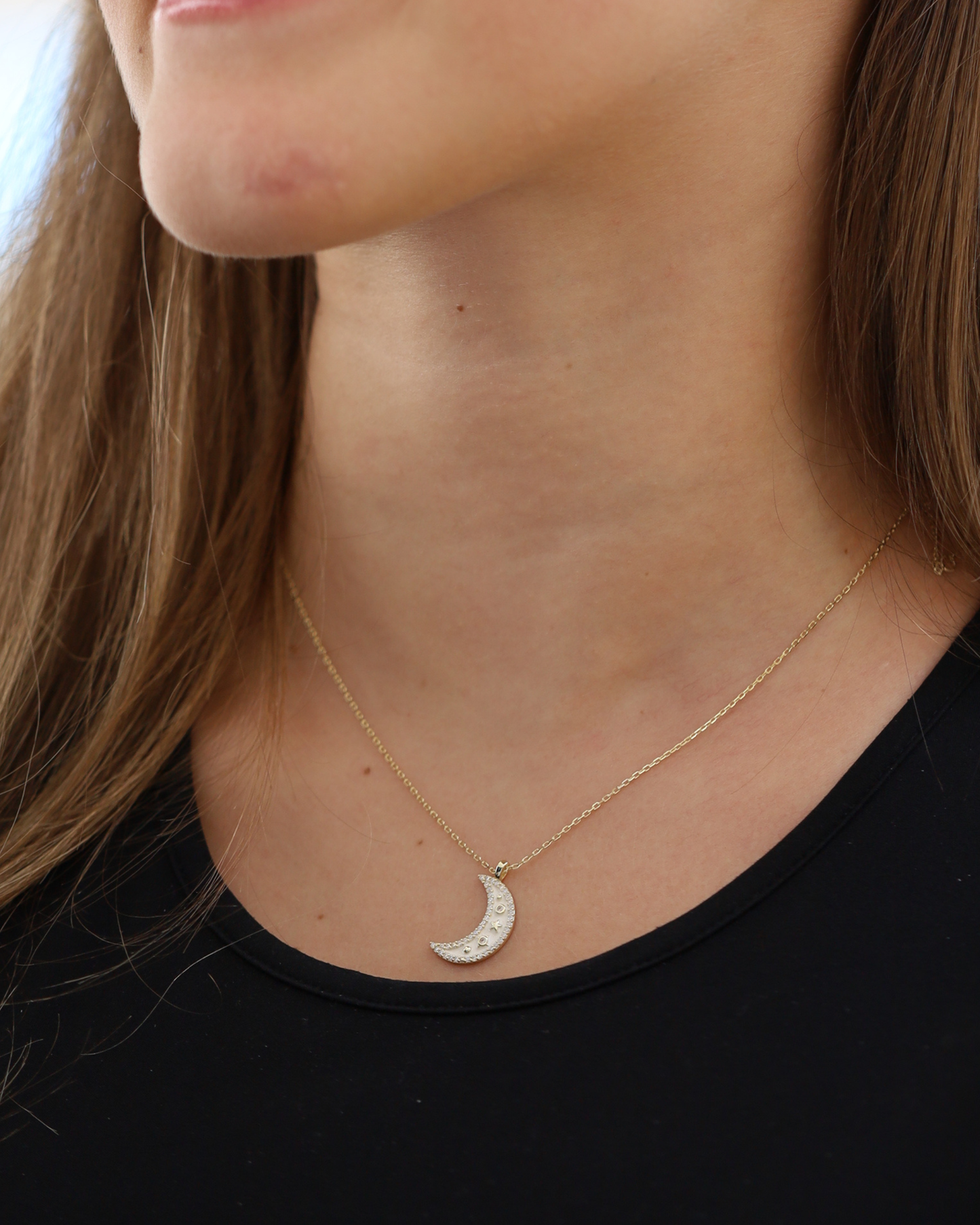 White Moon With Little Stars Necklace