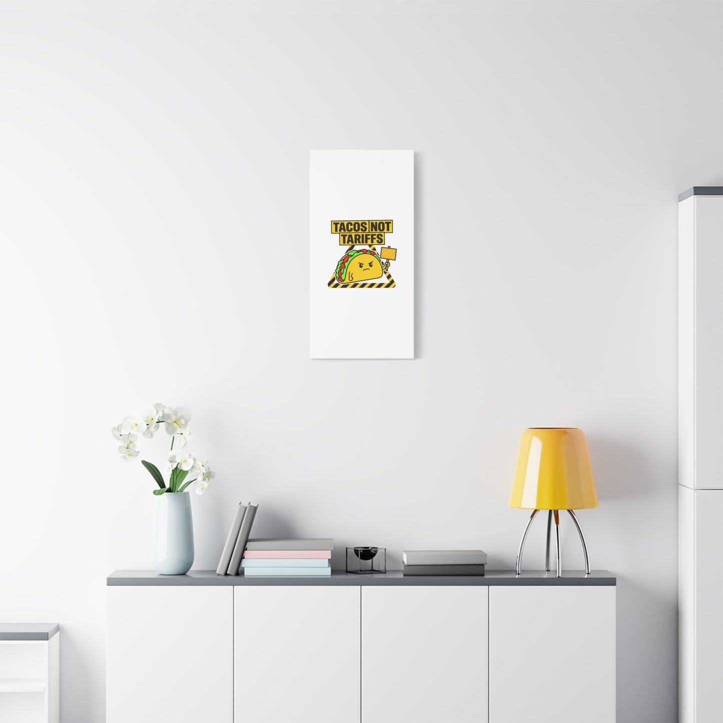 Tacos Not Tariffs Canvas | political taco pun, protest typography