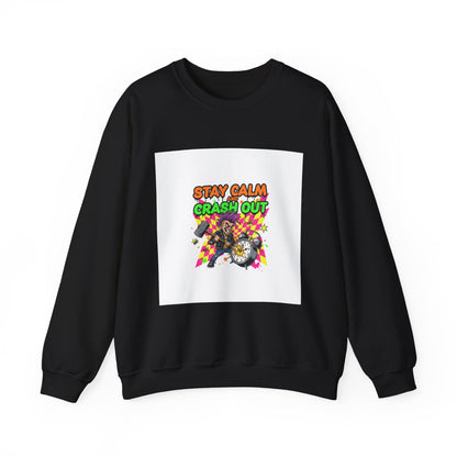 Stay Calm Crash Out Crewneck Sweatshirt | neon graffiti, meltdown design