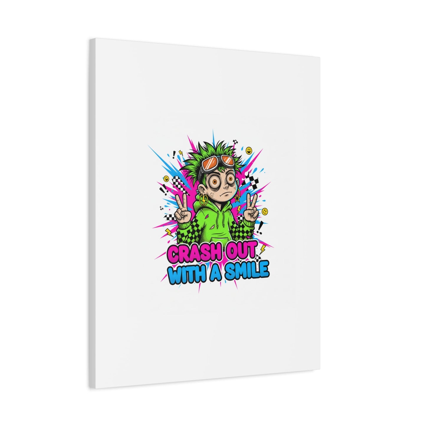 Crash Out With a Smile Canvas Print | Neon Skate Graffiti, Meme Meltdown Art