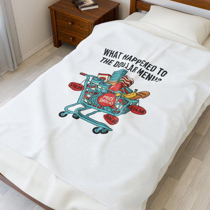 What Happened to the Dollar Menu? Velveteen Plush Blanket | Grocery Prices Meme, Budget Humor