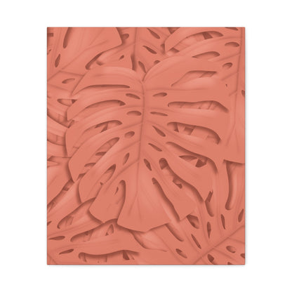 Coral Monstera Canvas Print – Botanical Wall Art