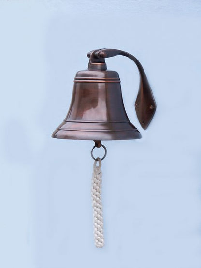 Antiqued Copper Hanging Ships Bell 9""