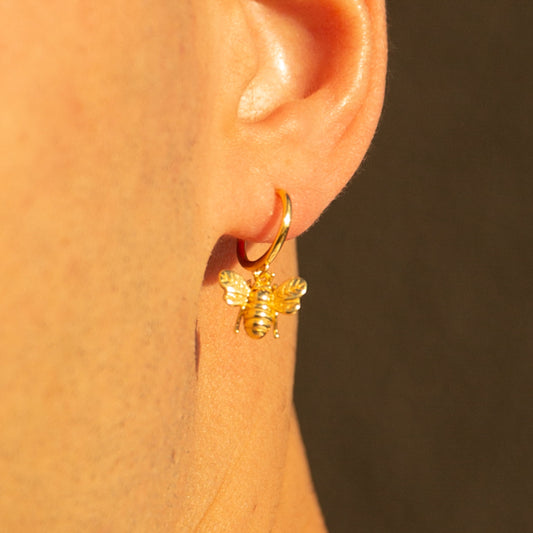 Dainty Bee Hoop Earrings