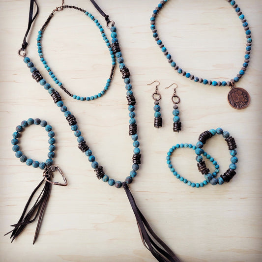 Natural American Turquoise and Wood Stretch Bracelet 811d
