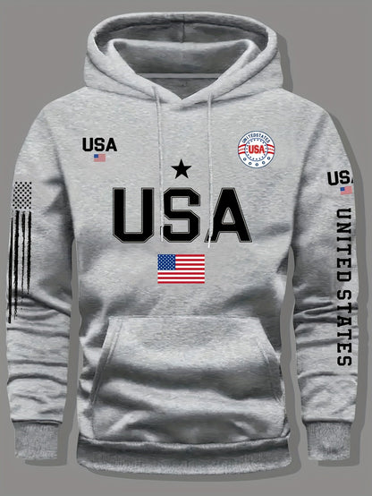 Fleece Hoodie Featuring a USA Flag Design