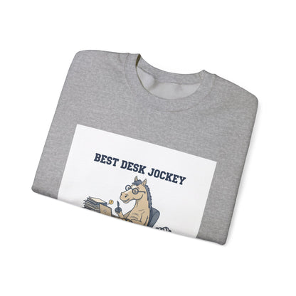 Workhorse Desk Jockey Sweatshirt | corporate burnout parody, collegiate horse design