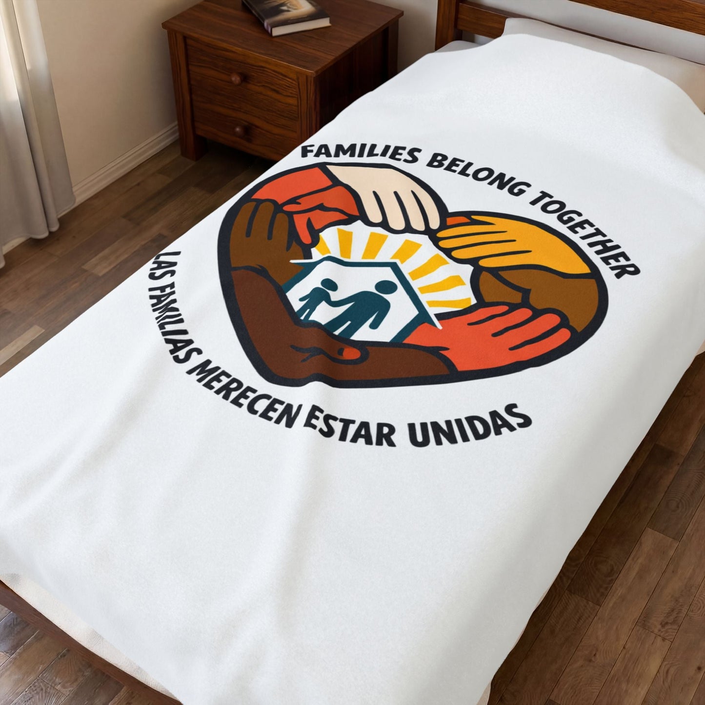Families Belong Together Velveteen Plush Blanket | family unity, bilingual solidarity