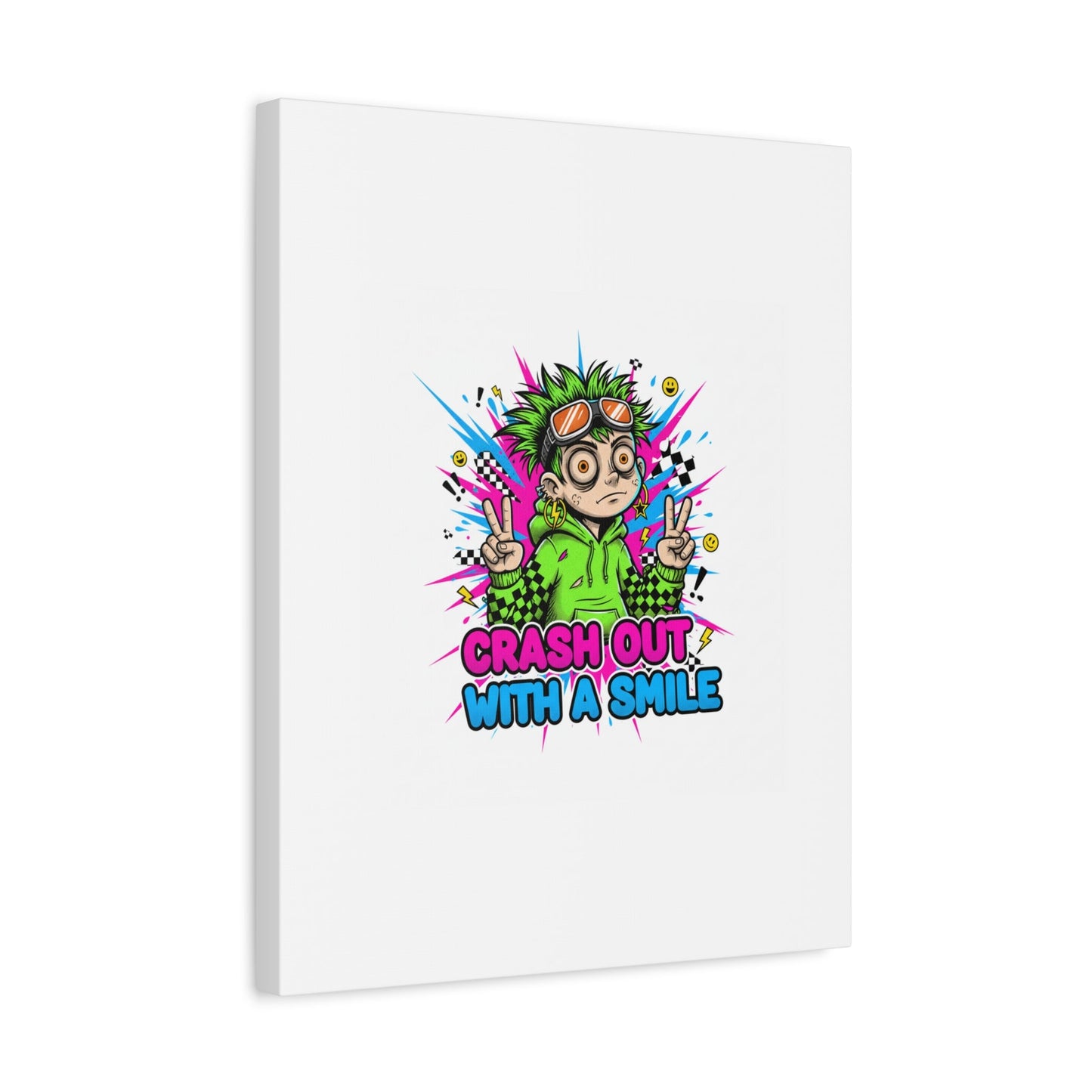 Crash Out With a Smile Canvas Print | Neon Skate Graffiti, Meme Meltdown Art