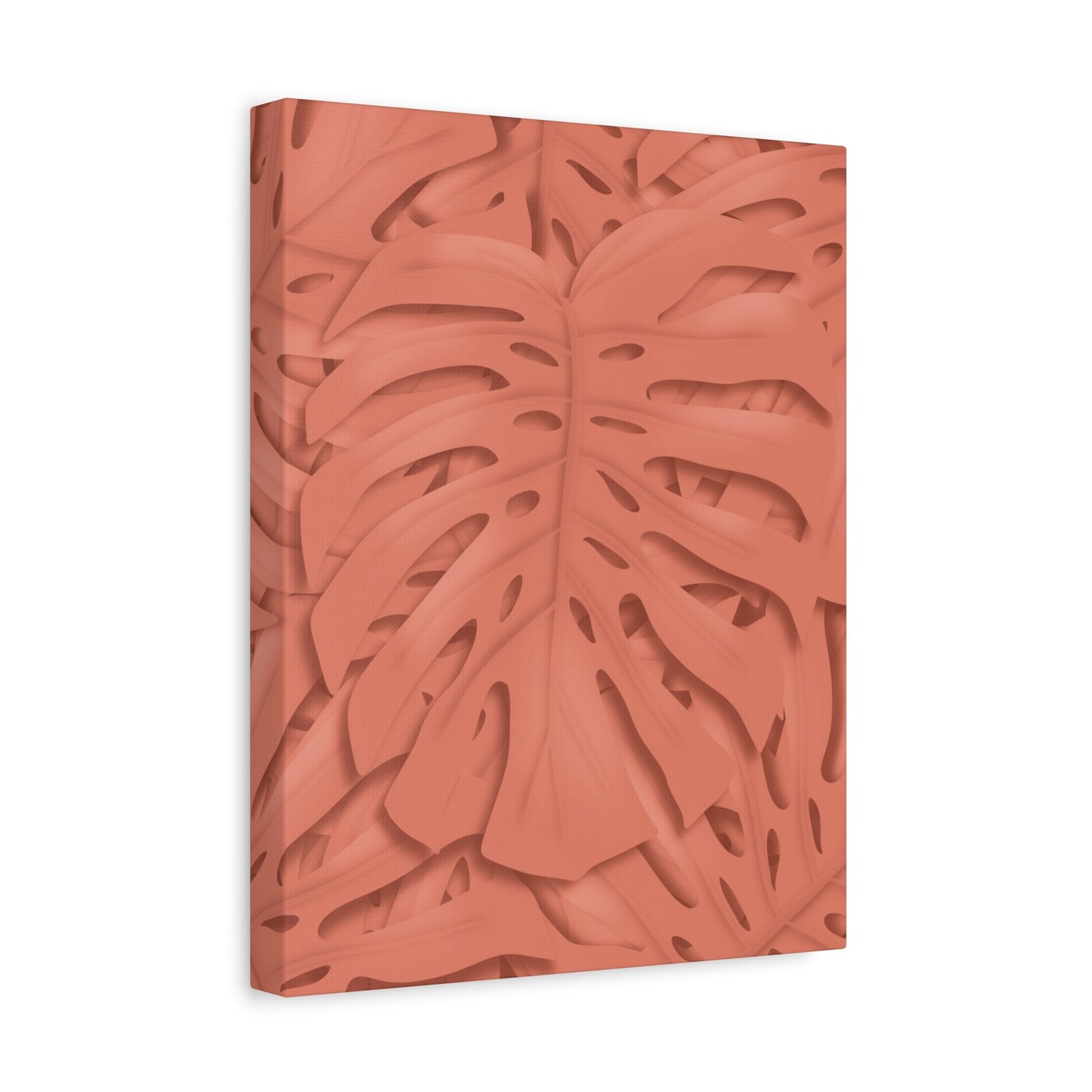 Coral Monstera Canvas Print – Botanical Wall Art