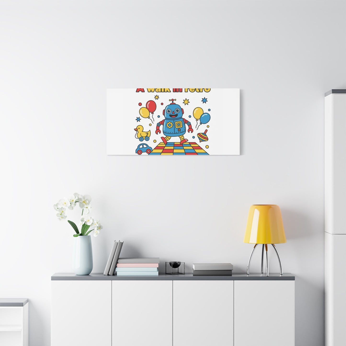 Retro Toy Robot Canvas | Throwback Kid, Primary Color Nostalgia