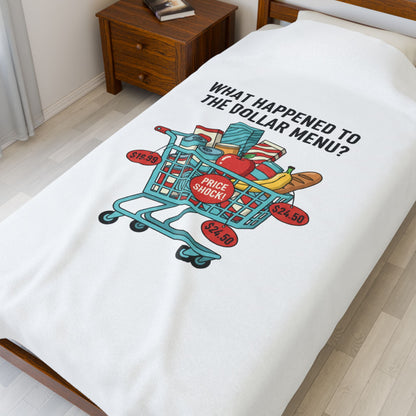 What Happened to the Dollar Menu? Velveteen Plush Blanket | Grocery Prices Meme, Budget Humor
