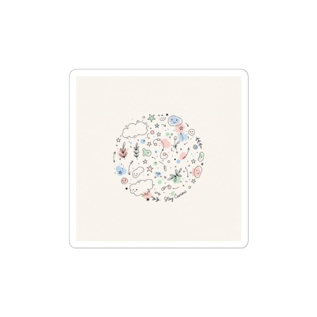 Hand-Drawn Doodle Circle Sticker | Minimal Line Sketch, Pastel Accents