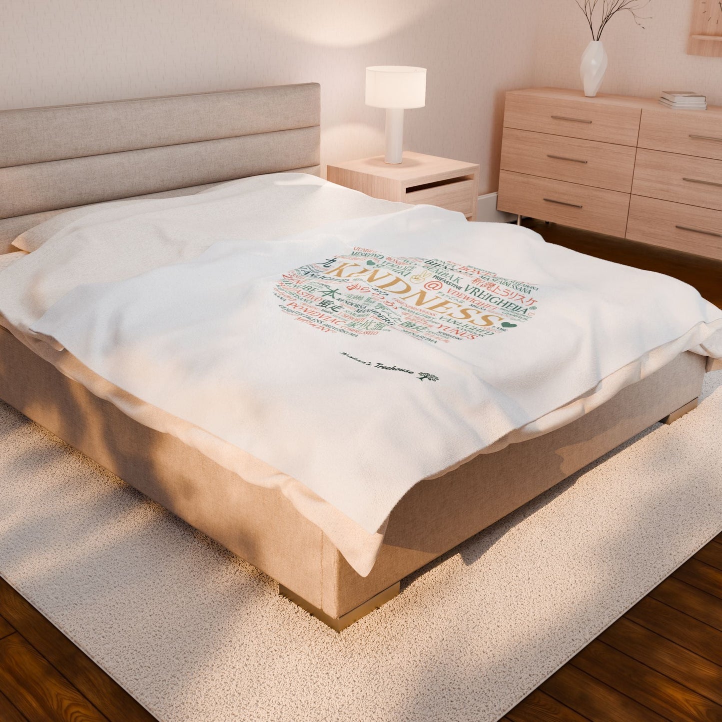 Kindness Word Cloud Blanket | Fresh-Start Minimalism, Neutral Throw
