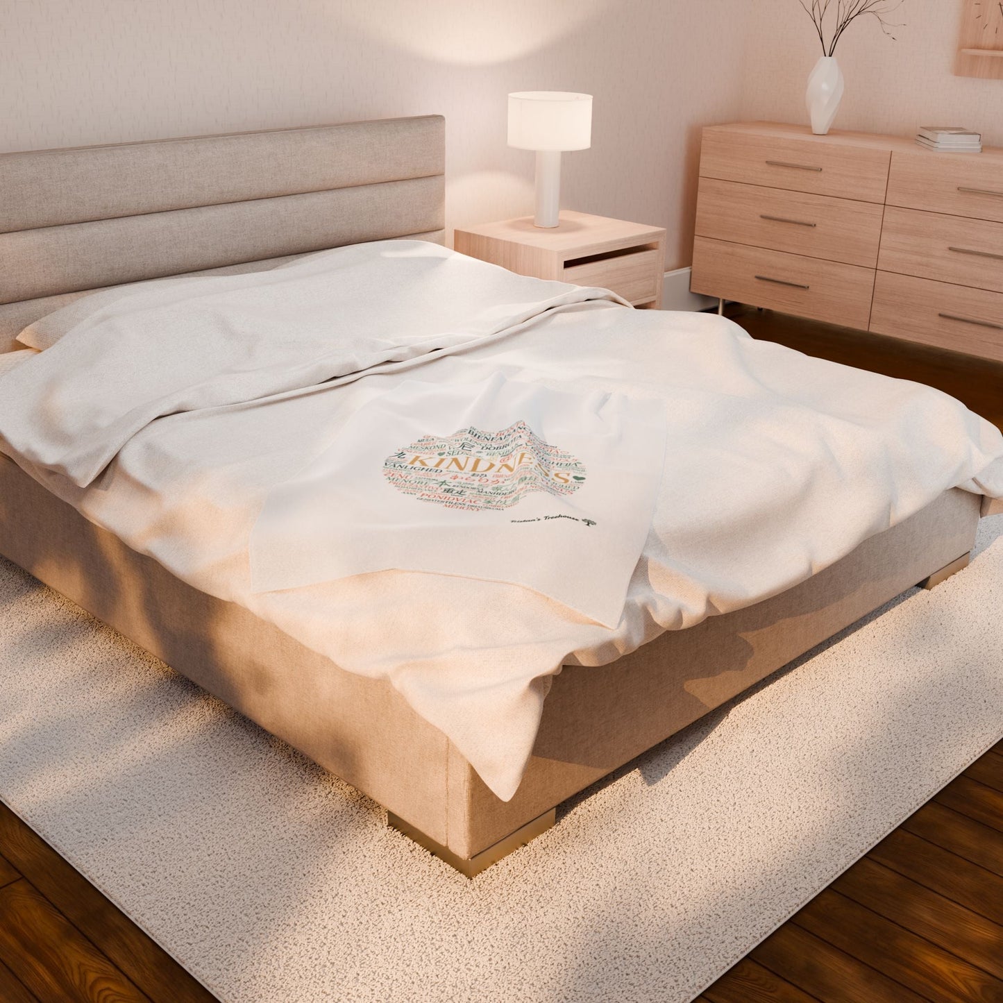 Kindness Word Cloud Blanket | Fresh-Start Minimalism, Neutral Throw