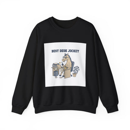 Workhorse Desk Jockey Sweatshirt | corporate burnout parody, collegiate horse design