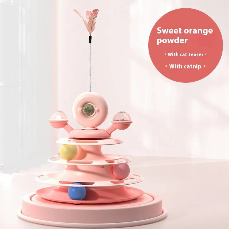 Interactive Cat Tower Multi-Layer 4 Tier with Turntable Roller Toy