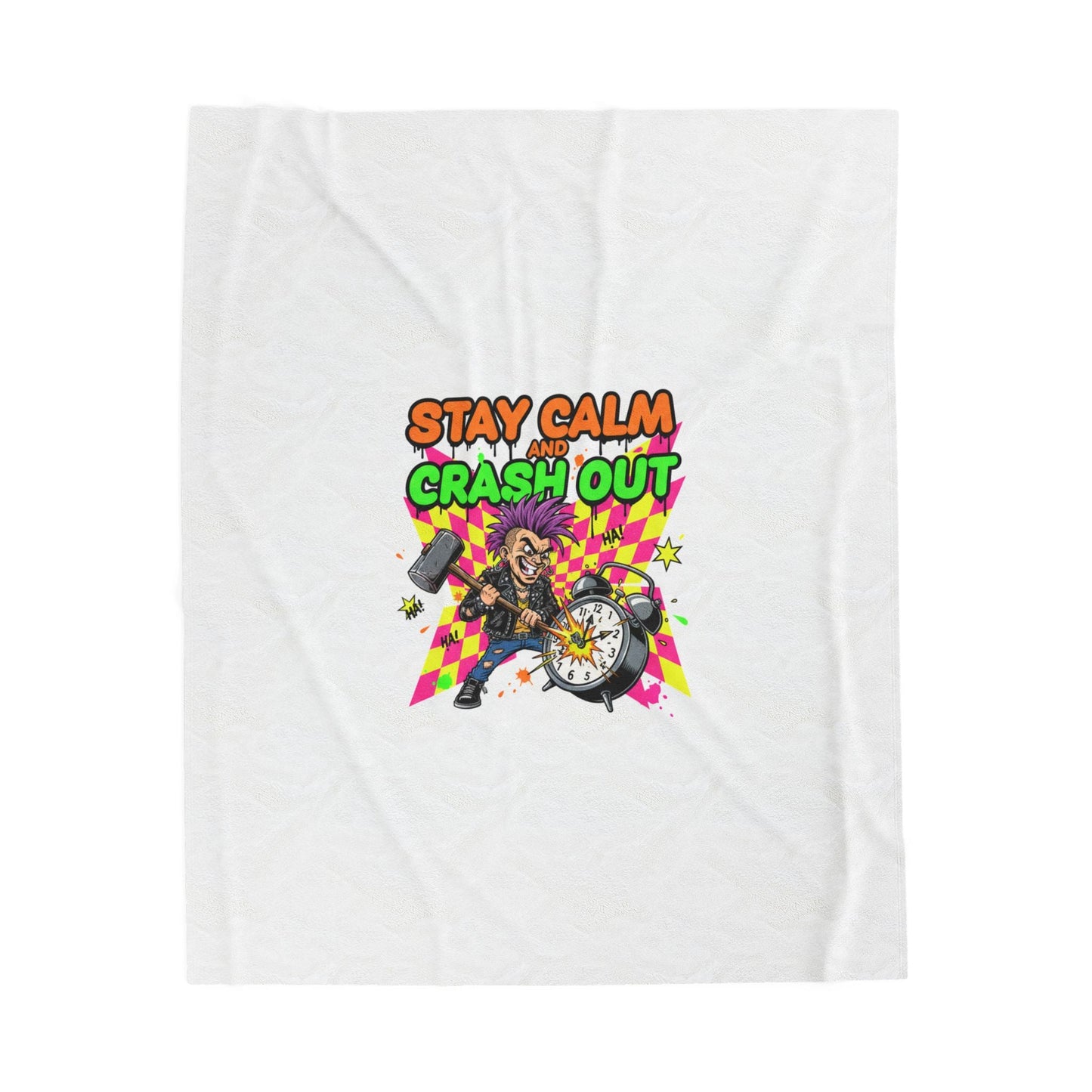 Stay Calm Crash Out Velveteen Blanket | neon skate graffiti, meltdown design