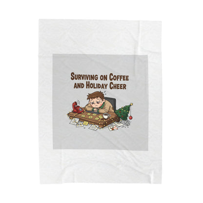 Surviving on Coffee and Holiday Cheer Velveteen Blanket | holiday burnout, festive but tired