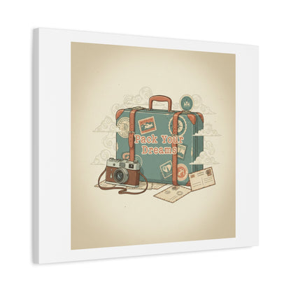 Pack Your Dreams Canvas | Retro Travel Postcard, Wanderlust Passport Stamp Art