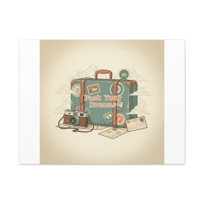 Pack Your Dreams Canvas | Retro Travel Postcard, Wanderlust Passport Stamp Art