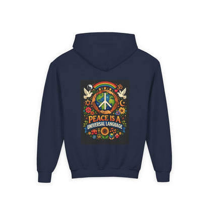 Youth Hoodie — 'Courage' Front & 'Peace Is a Universal Language' Back Graphic Sweatshirt