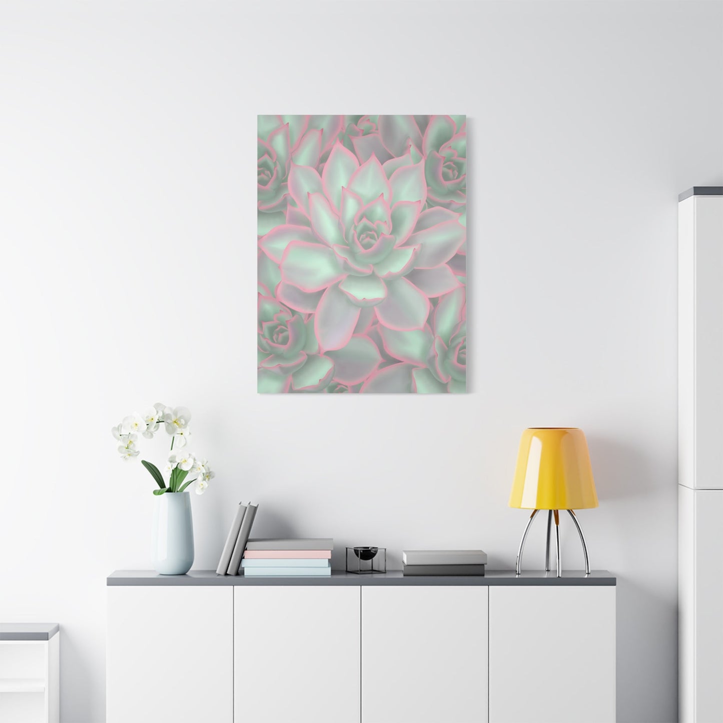 Echeveria Violet Queen Succulent Pattern Canvas Print – Botanical Wall Art