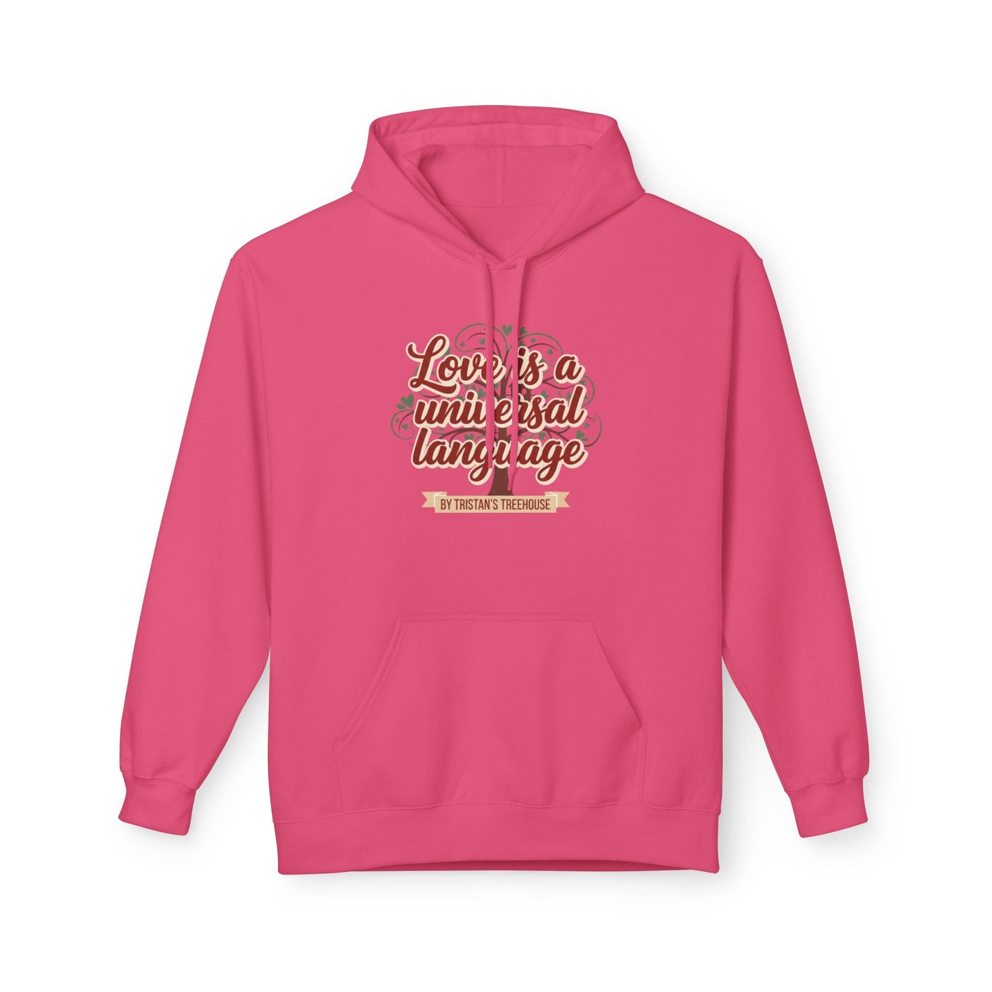 Hoodie — “Love is a Universal Language” Cozy Retro Cabin Graphic Hoodie