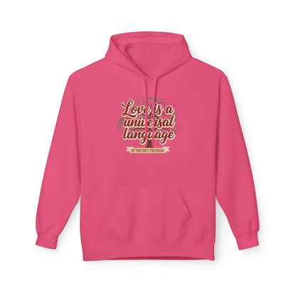 Hoodie — “Love is a Universal Language” Cozy Retro Cabin Graphic Hoodie
