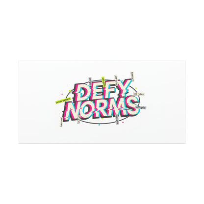Defy Norms Canvas, Anti-Aesthetic Glitch Typography, Brutalist Poster Style