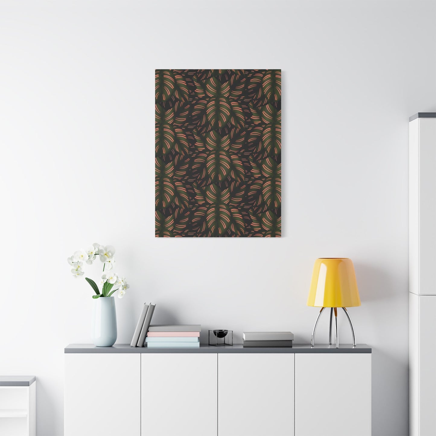 Calathea Pinstripe Pattern Canvas Print – Botanical Wall Art