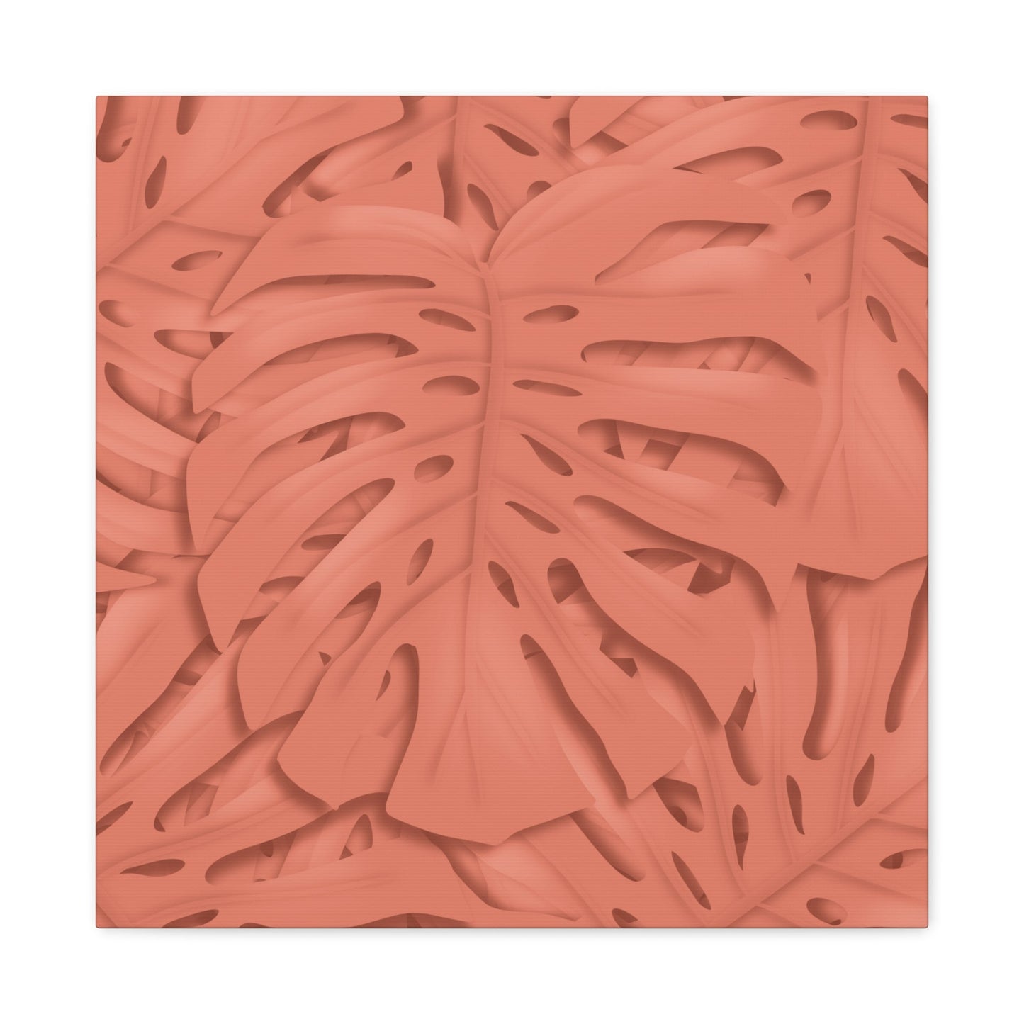 Coral Monstera Canvas Print – Botanical Wall Art
